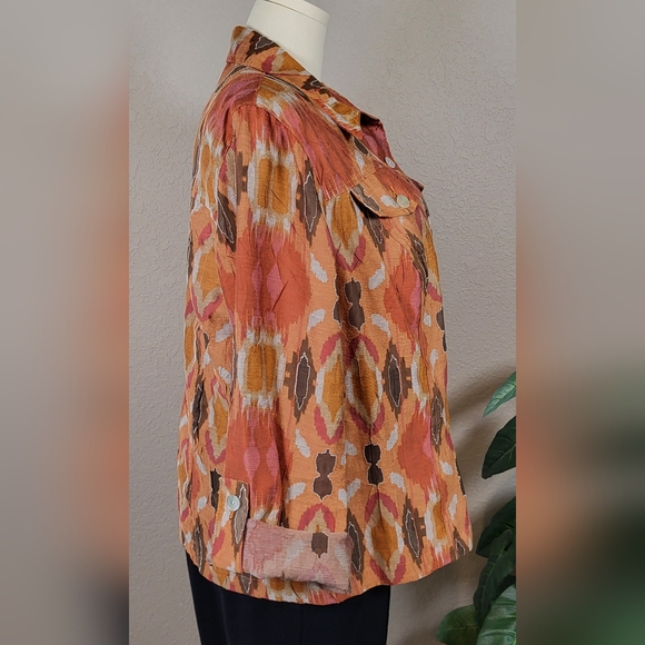 RUBY RD. Rust Southwestern Print Button Up Shirt Jacket  - Plus Size 18W - Picture 4 of 11